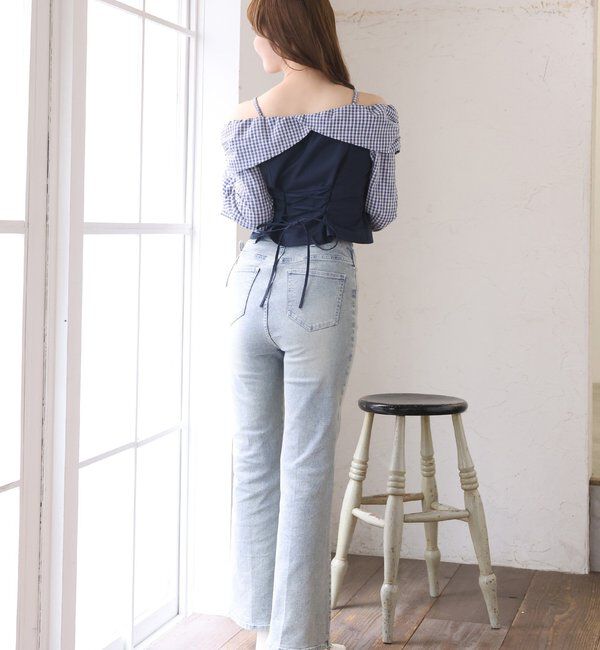  「バックレースアップ配色オフショルブラウス」|シャツ・ブラウス|