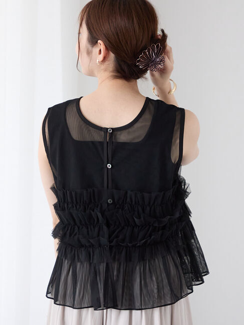 Te chichi TERRASSE「シアー重ねフリルベスト」|シャツ・ブラウス|ブラック