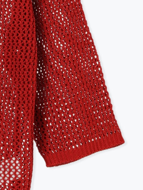 Lugnoncure「麻タッチ衿付きメッシュニットカーディガン」|カーディガン|