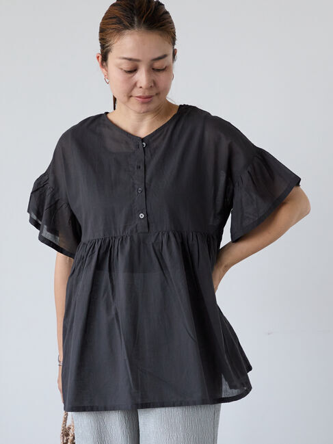 Lugnoncure「無地/柄アソート前後2WAYフリルブラウス」|シャツ・ブラウス|チャコールグレー