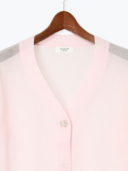 Te chichi TERRASSE「ビジュー付きシアーVネックカーディガン」|カーディガン|