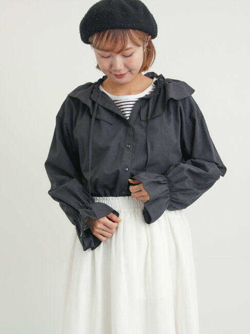 Samansa Mos2「フリル襟ブラウス」|シャツ・ブラウス|ブラック