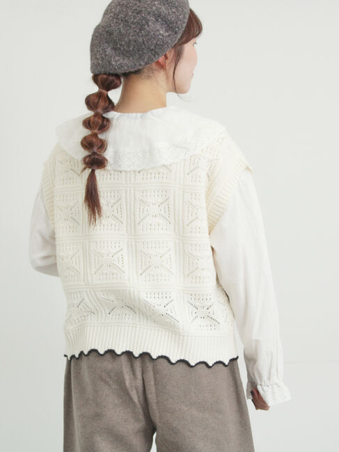 Samansa Mos2「クロシェ風配色ニットベスト」|ダウンベスト・ベスト|