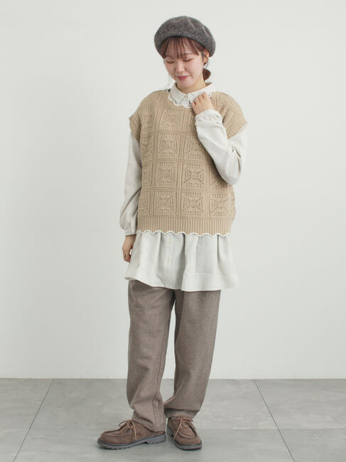 Samansa Mos2「クロシェ風配色ニットベスト」|ダウンベスト・ベスト|