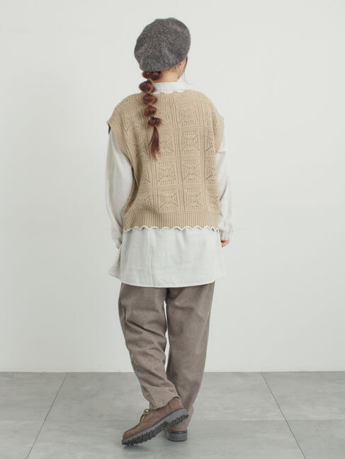 Samansa Mos2「クロシェ風配色ニットベスト」|ダウンベスト・ベスト|