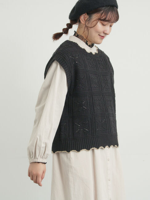 Samansa Mos2「クロシェ風配色ニットベスト」|ダウンベスト・ベスト|