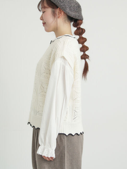 Samansa Mos2「クロシェ風配色ニットベスト」|ダウンベスト・ベスト|