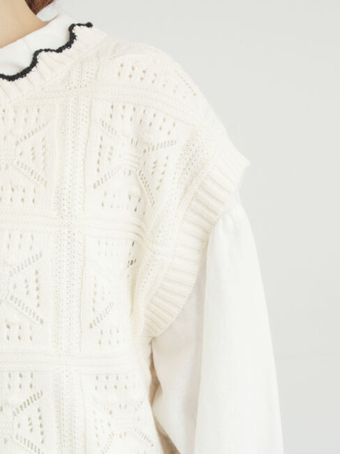 Samansa Mos2「クロシェ風配色ニットベスト」|ダウンベスト・ベスト|