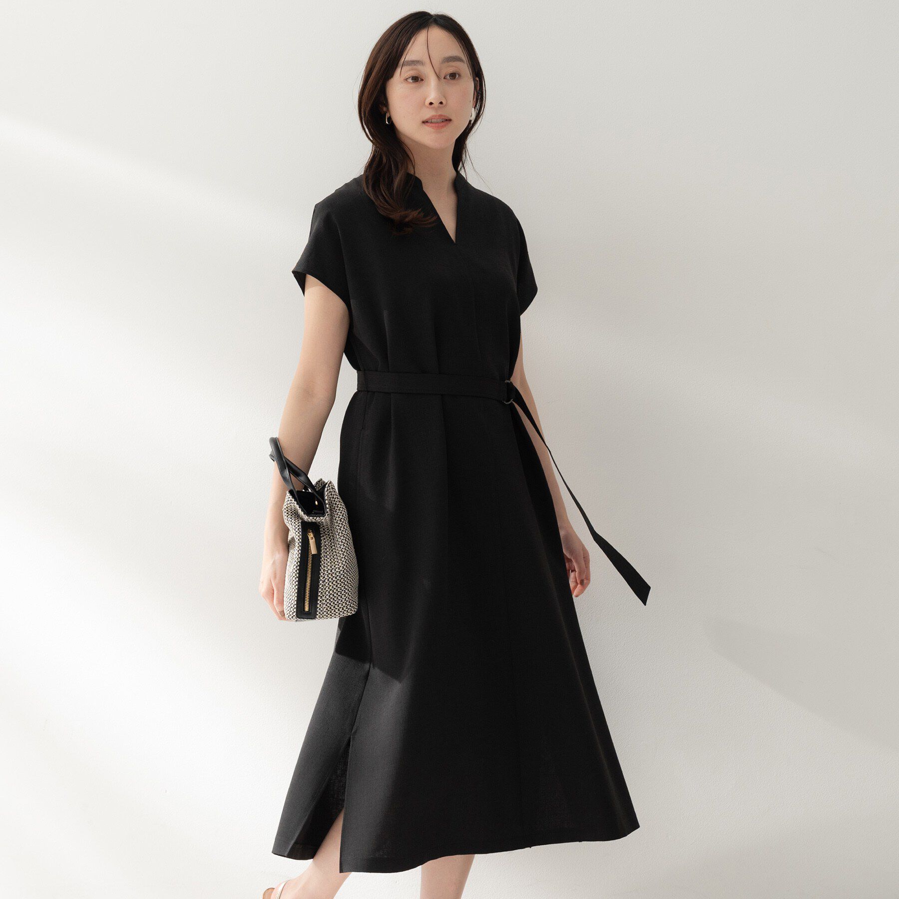 UNTITLED「スラブバンドカラーワンピース」|ワンピース|