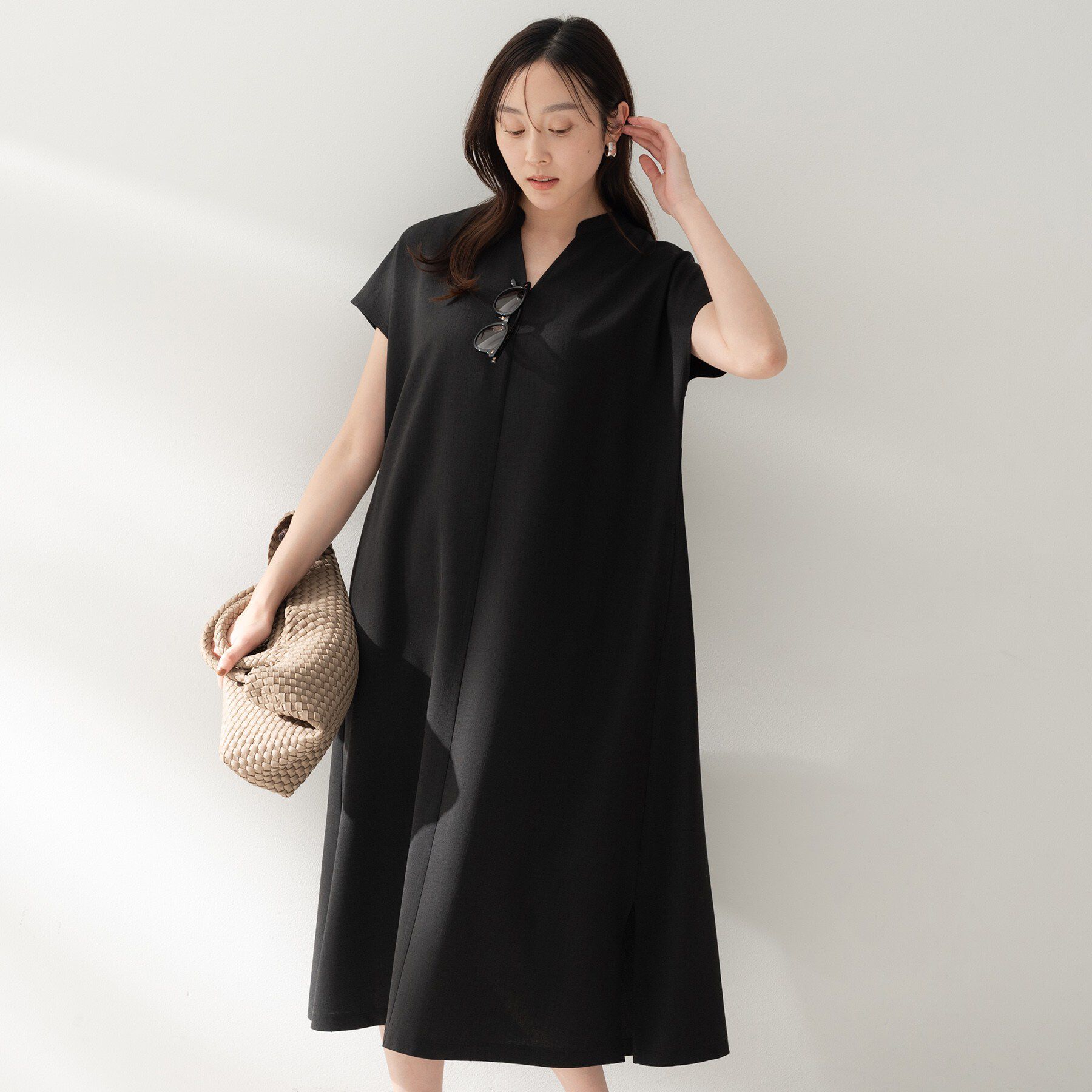 UNTITLED「スラブバンドカラーワンピース」|ワンピース|