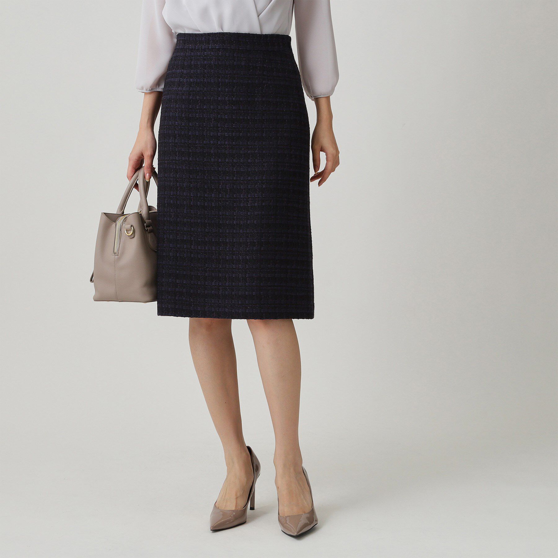 COUP DE CHANCE「【日本製／セットアップ】ファンシーツィードのセミAラインスカート」|スカート|ネイビー(494)