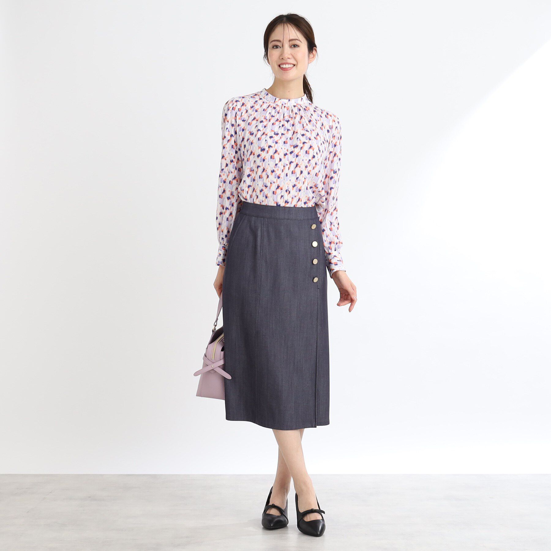 Reflect「【マシンウォッシュ可／セットアップ可】パフスリーブプリントブラウス」|シャツ・ブラウス|