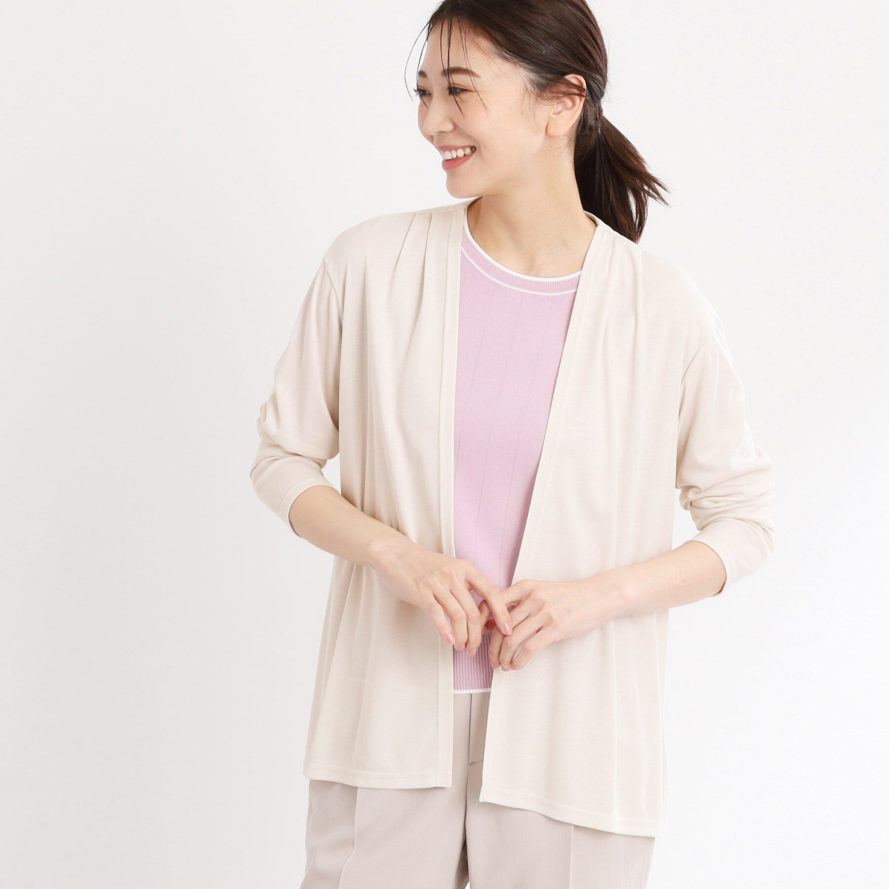 Reflect「【洗える】ジャージカーディガン」|カーディガン|ライトベージュ(05