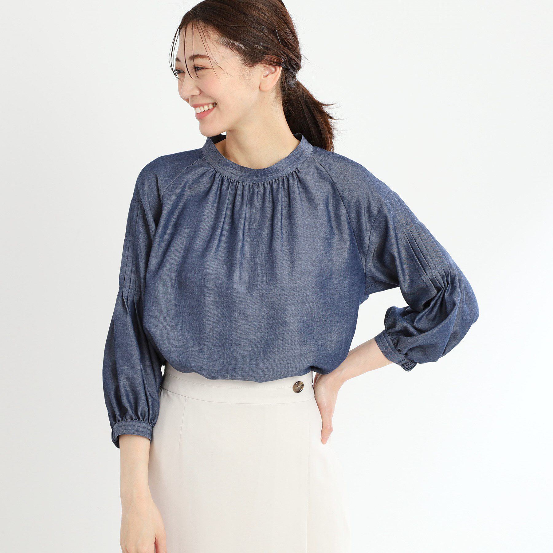 Reflect「【洗える】オフボディシャツブラウス」|シャツ・ブラウス|ネイビー(094)