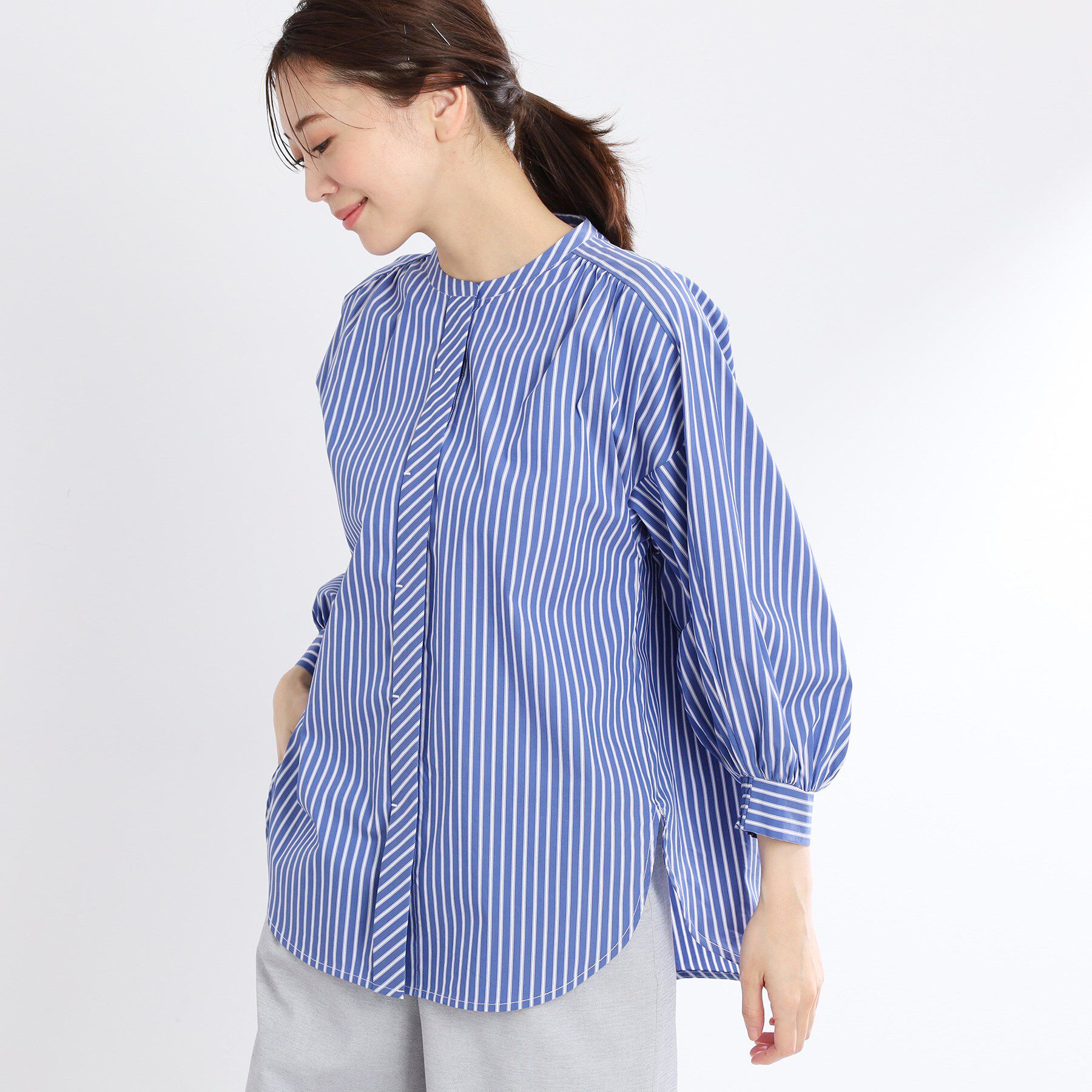 Reflect「【夏SALE／E‐QUALITY／手洗い可】ストライプシャツ」|シャツ・ブラウス|ブルー(393)