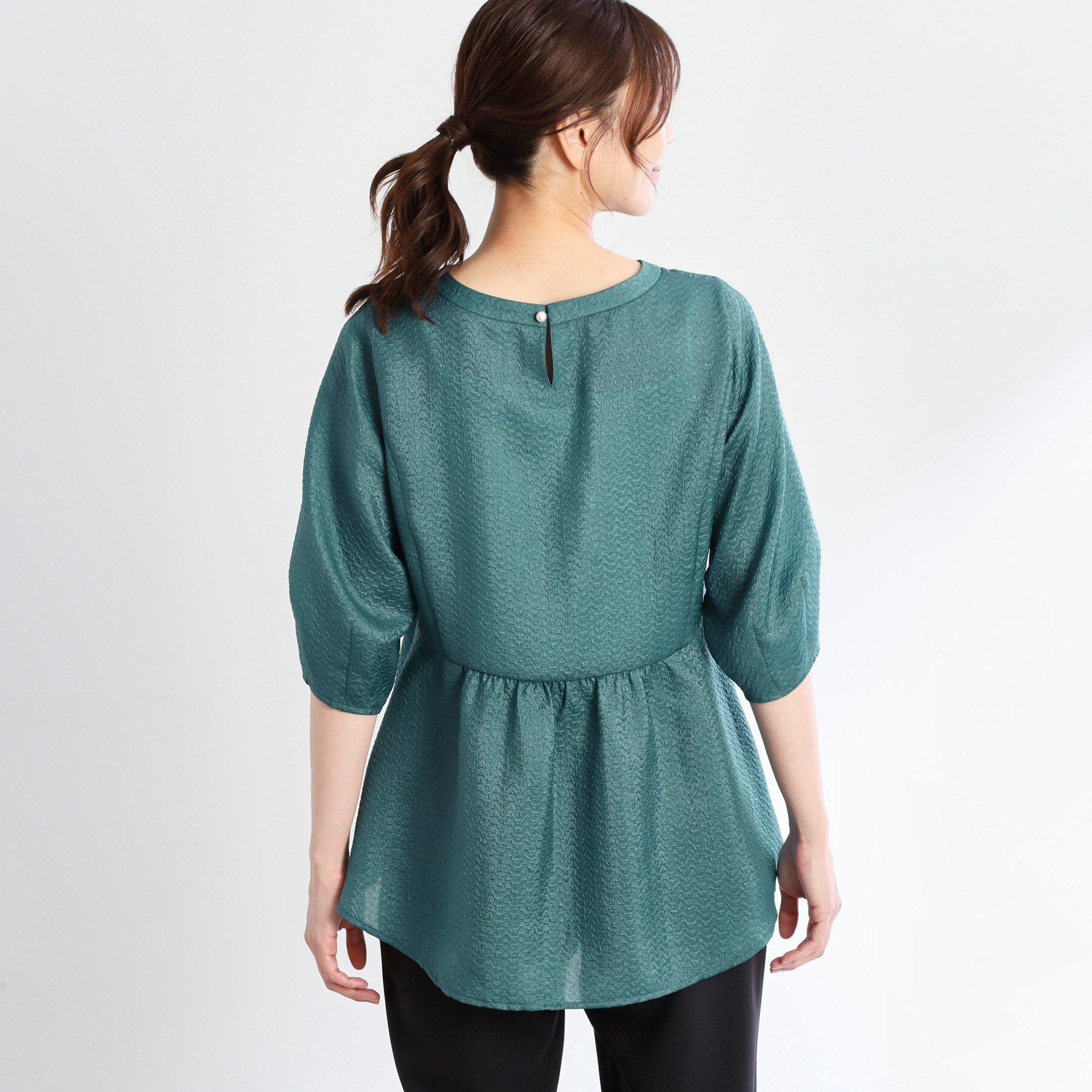 Reflect「【すっきり見え！長め丈】ペプラムデザインシアーブラウス」|シャツ・ブラウス|