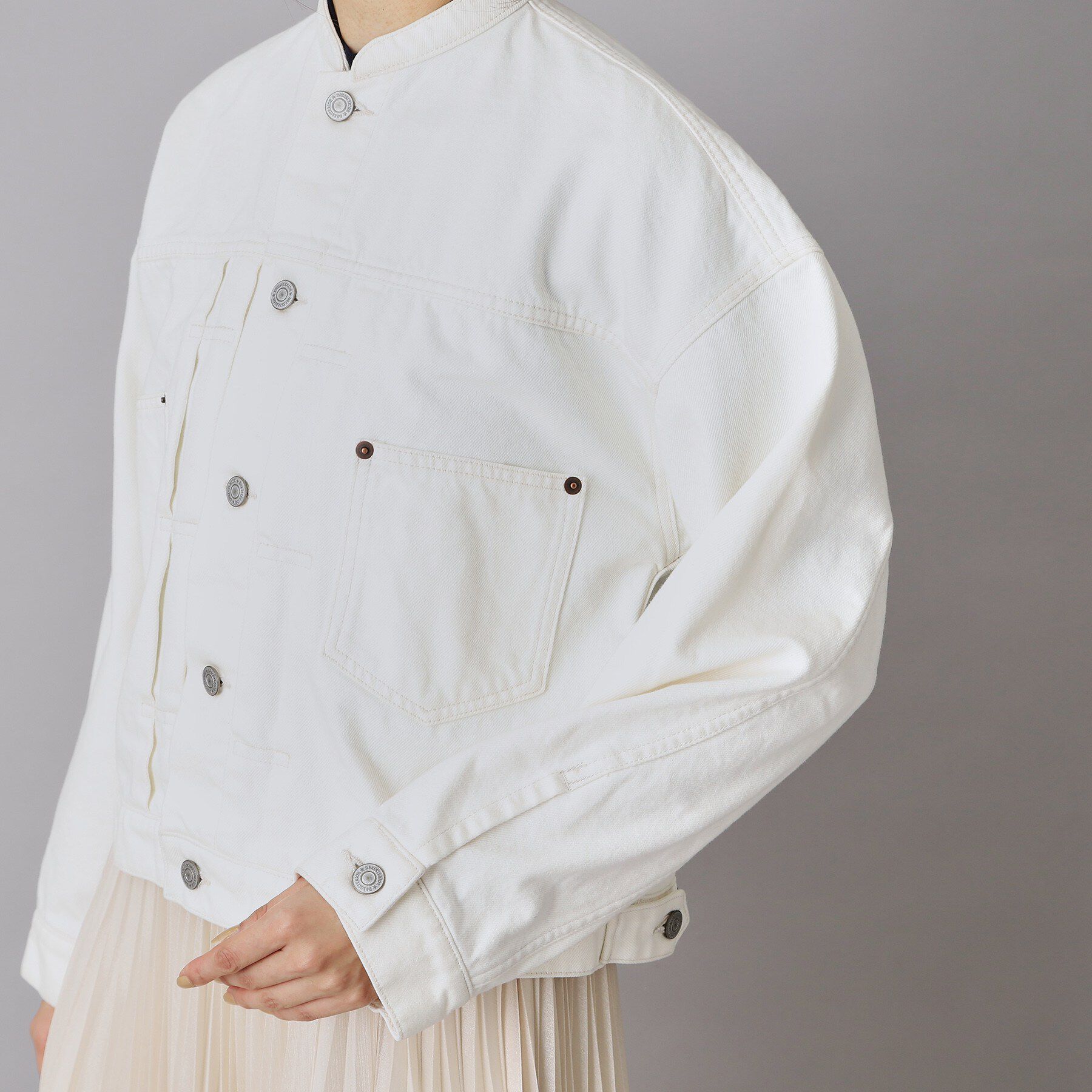 DRESSTERIOR「バンドカラー ホワイトＧジャン」|デニムジャケット|