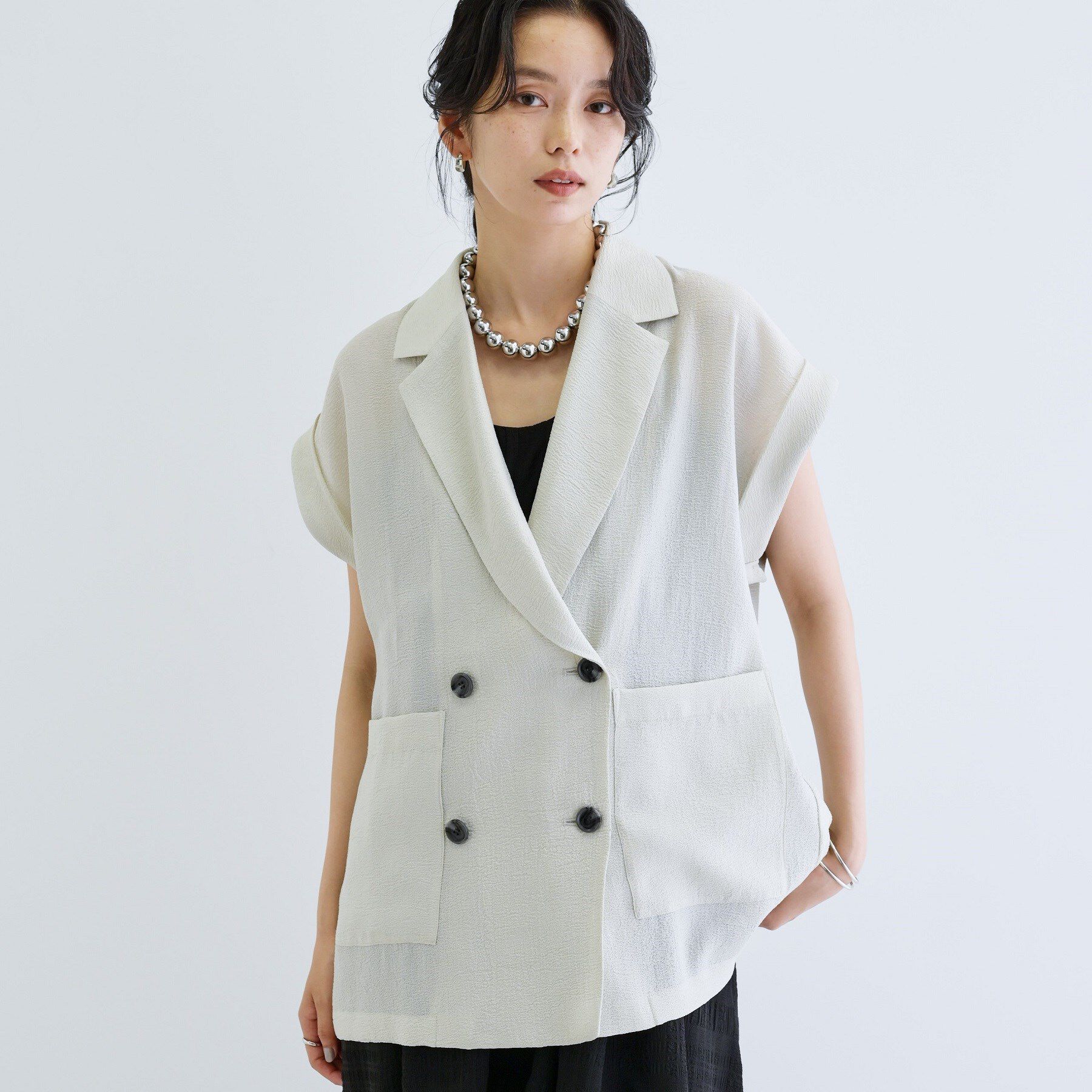 GALLEST「ワッシャー半袖シャツジャケット」|テーラードジャケット|ライトグレー(011