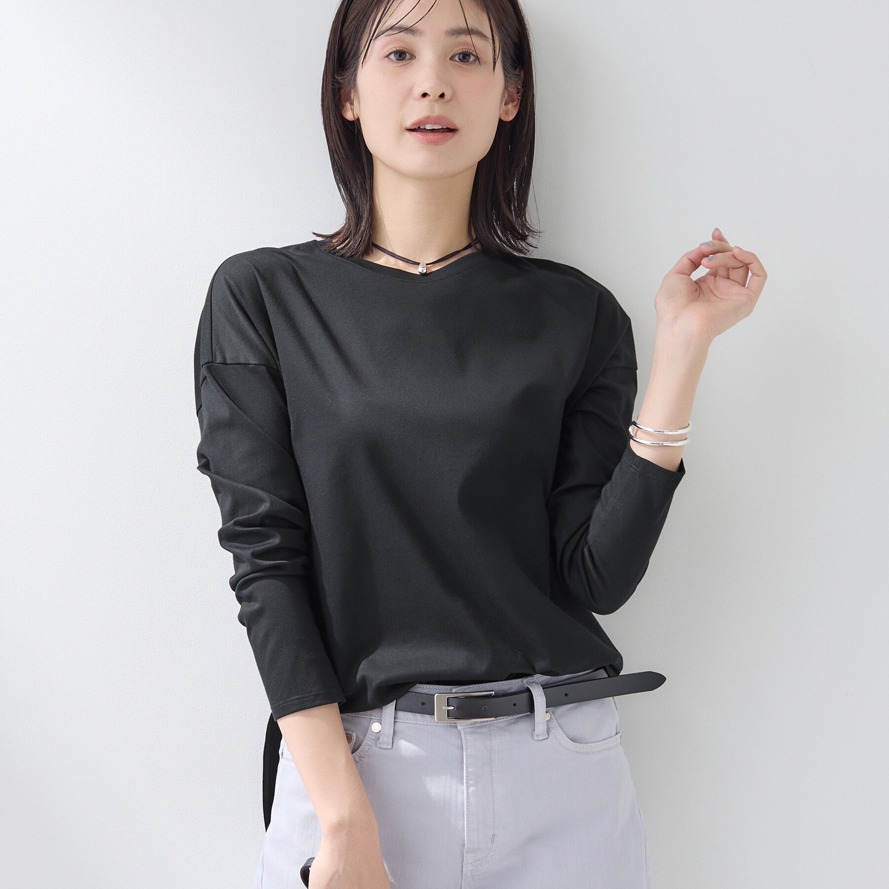 INDIVI「【洗える】きれいめラウンドテールロンT」|Tシャツ・カットソー|