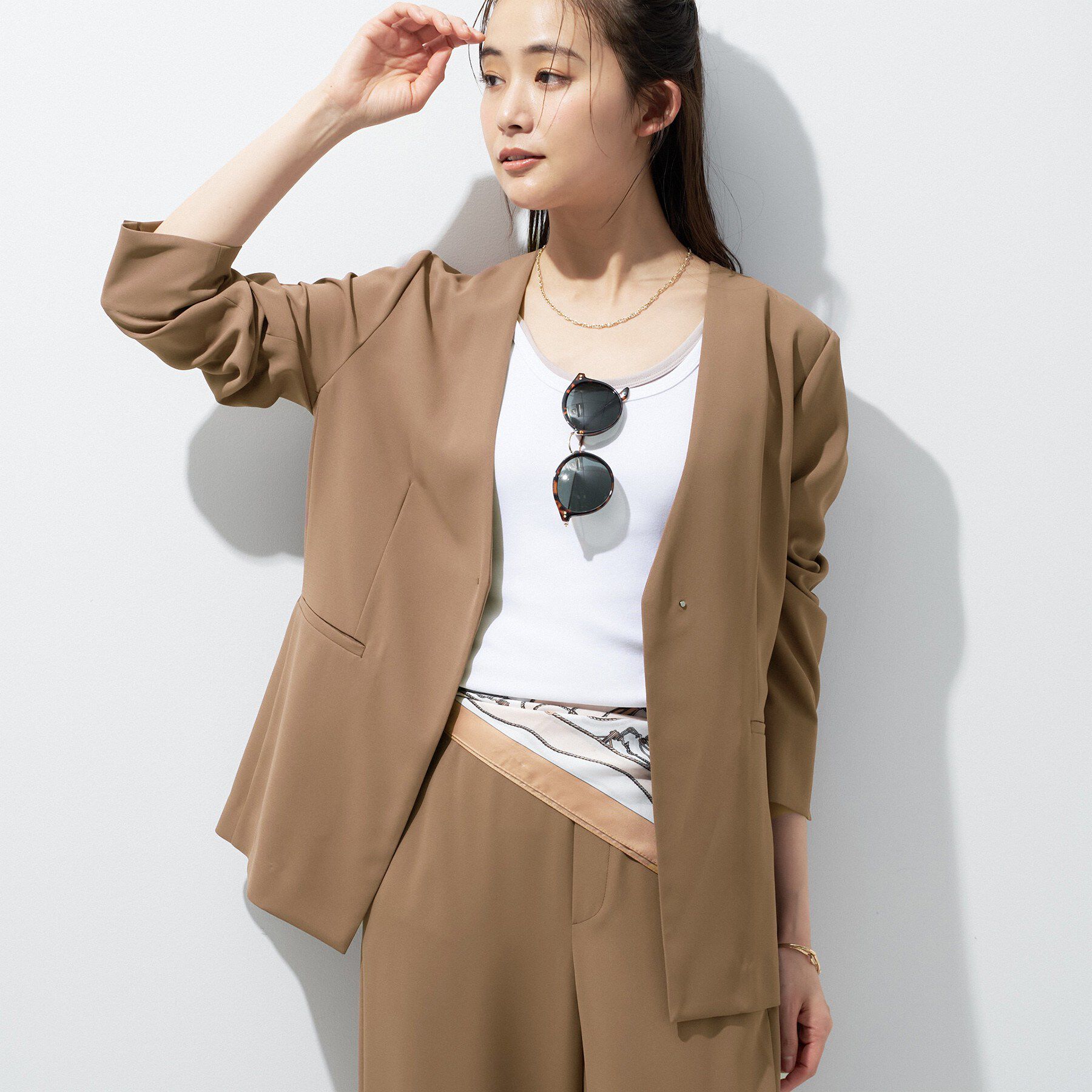 INDIVI「【さらに軽く軽快！／着る日傘】ノーカラージャケット」|ノーカラージャケット|