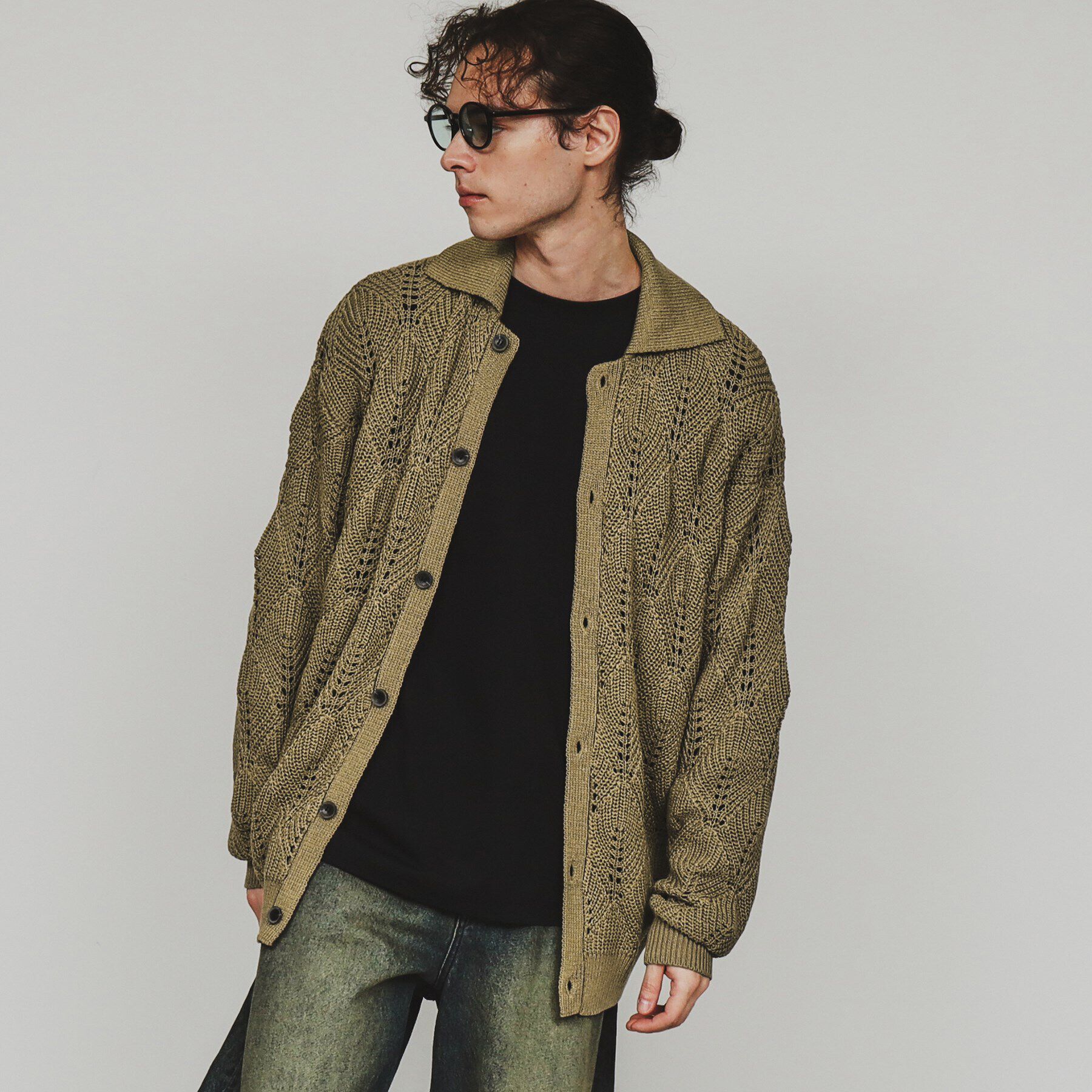 tk.TAKEO KIKUCHI「リーフジャカードニットシャツポロ」|カーディガン|ベージュ(052)