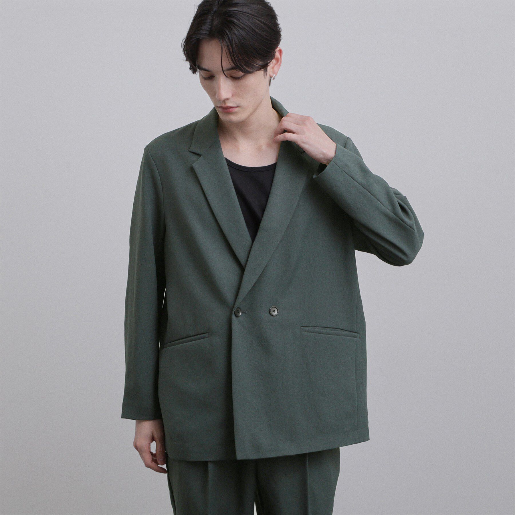 tk.TAKEO KIKUCHI「【上下2点セット ジャケット＆パンツ】ダブルセットアップ」|スーツ|グリーン(023)