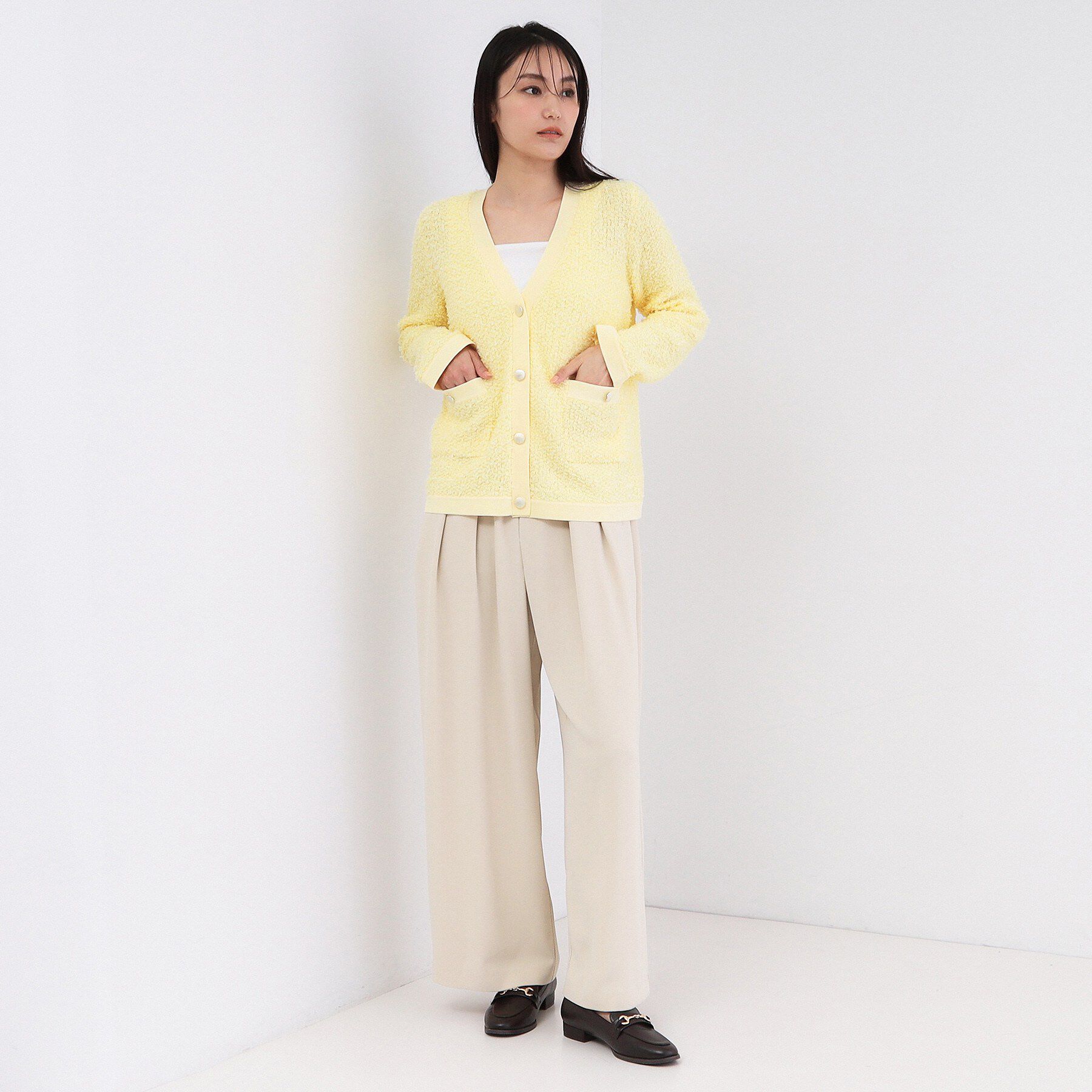 OPAQUE.CLIP「ツイードライクVネックニットカーディガン【洗濯機OK】」|カーディガン|