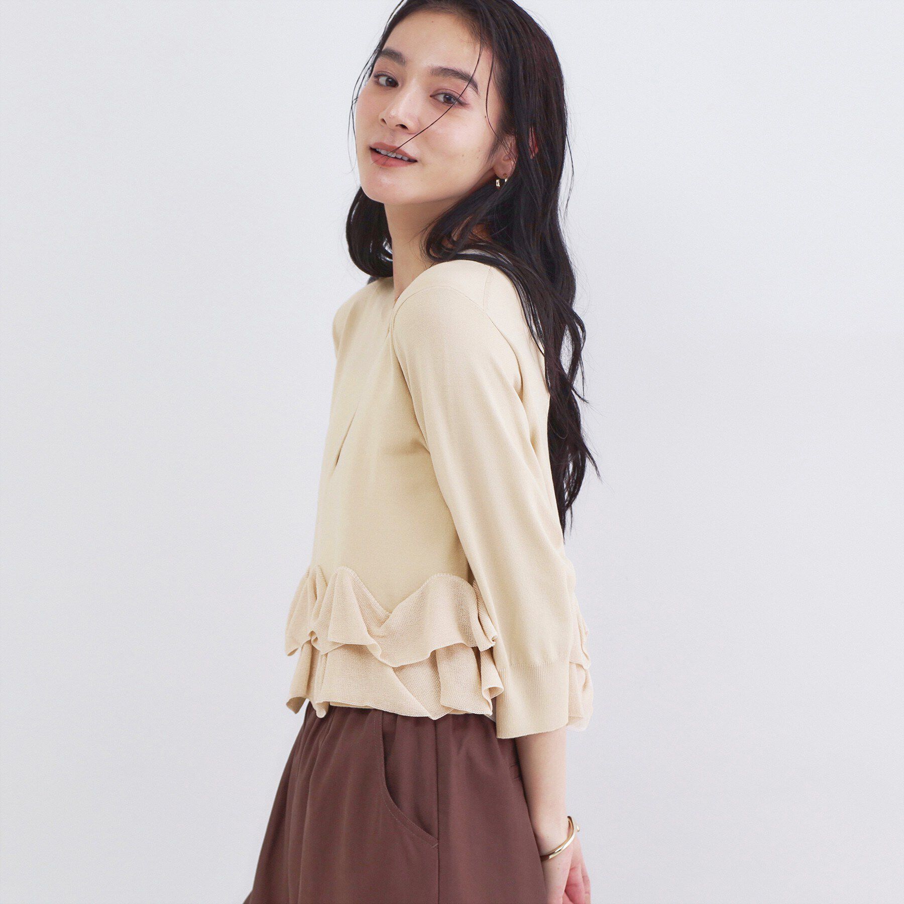 OPAQUE.CLIP「裾フリルヘンリーネックニット【洗濯機OK】」|ニット・セーター|