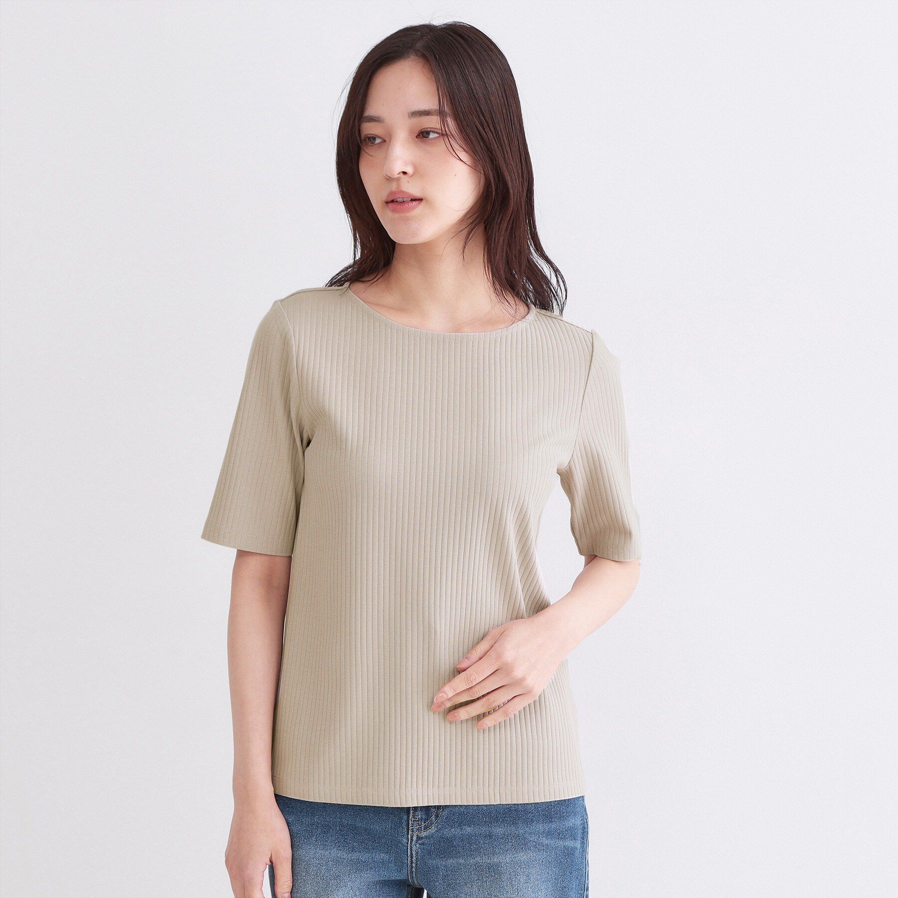 OPAQUE.CLIP「ベーシックリブボートネックカットソー【洗濯機OK】」|Tシャツ・カットソー|