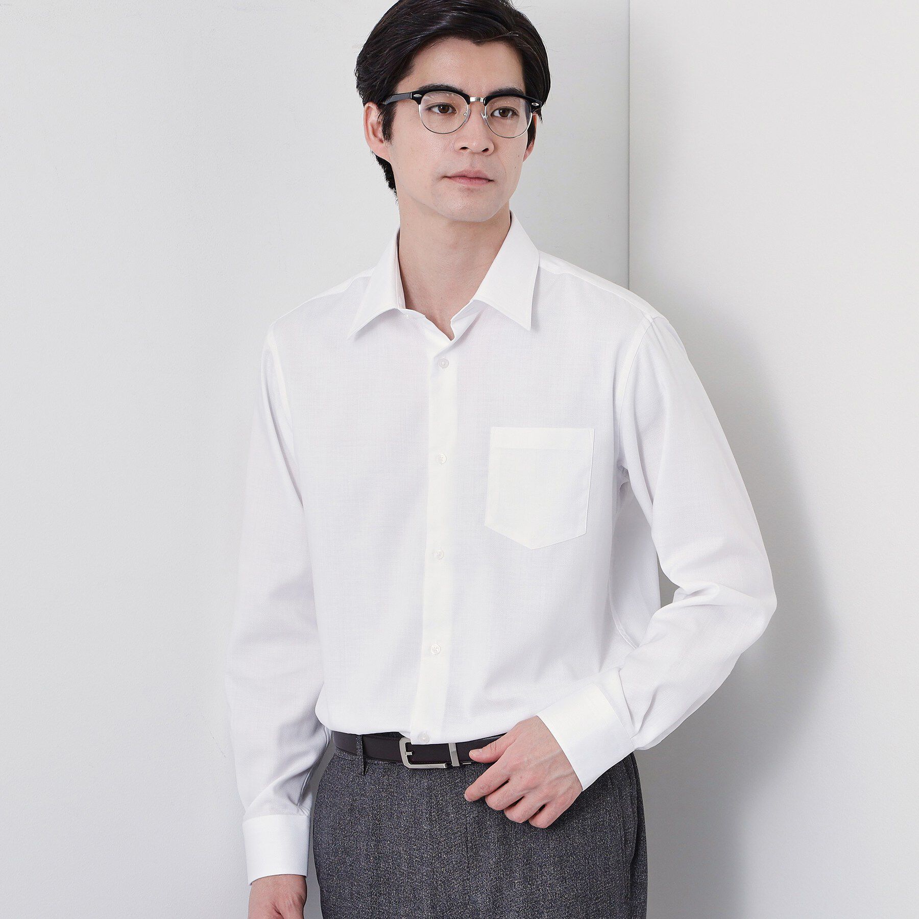 THE SHOP TK「【ビジネス/セレモニー】ドレスへリンボン長袖シャツ」|シャツ・ブラウス|オフホワイト(003