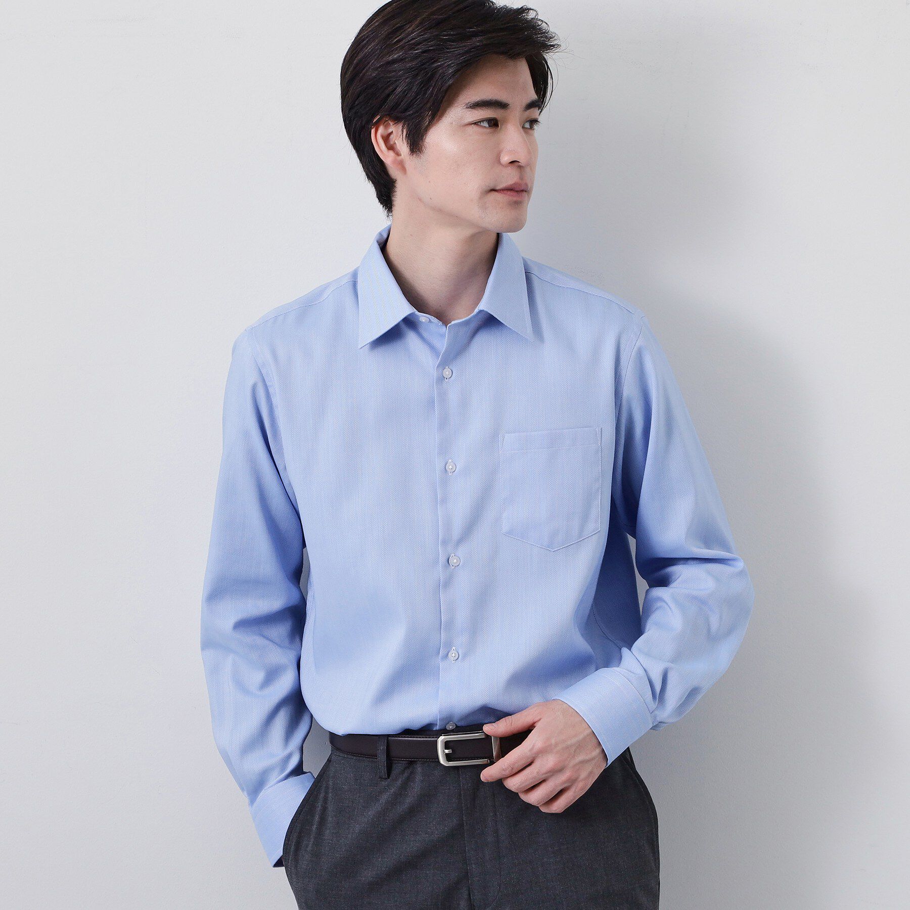 THE SHOP TK「【ビジネス/セレモニー】ドレスへリンボン長袖シャツ」|シャツ・ブラウス|サックスブルー(09