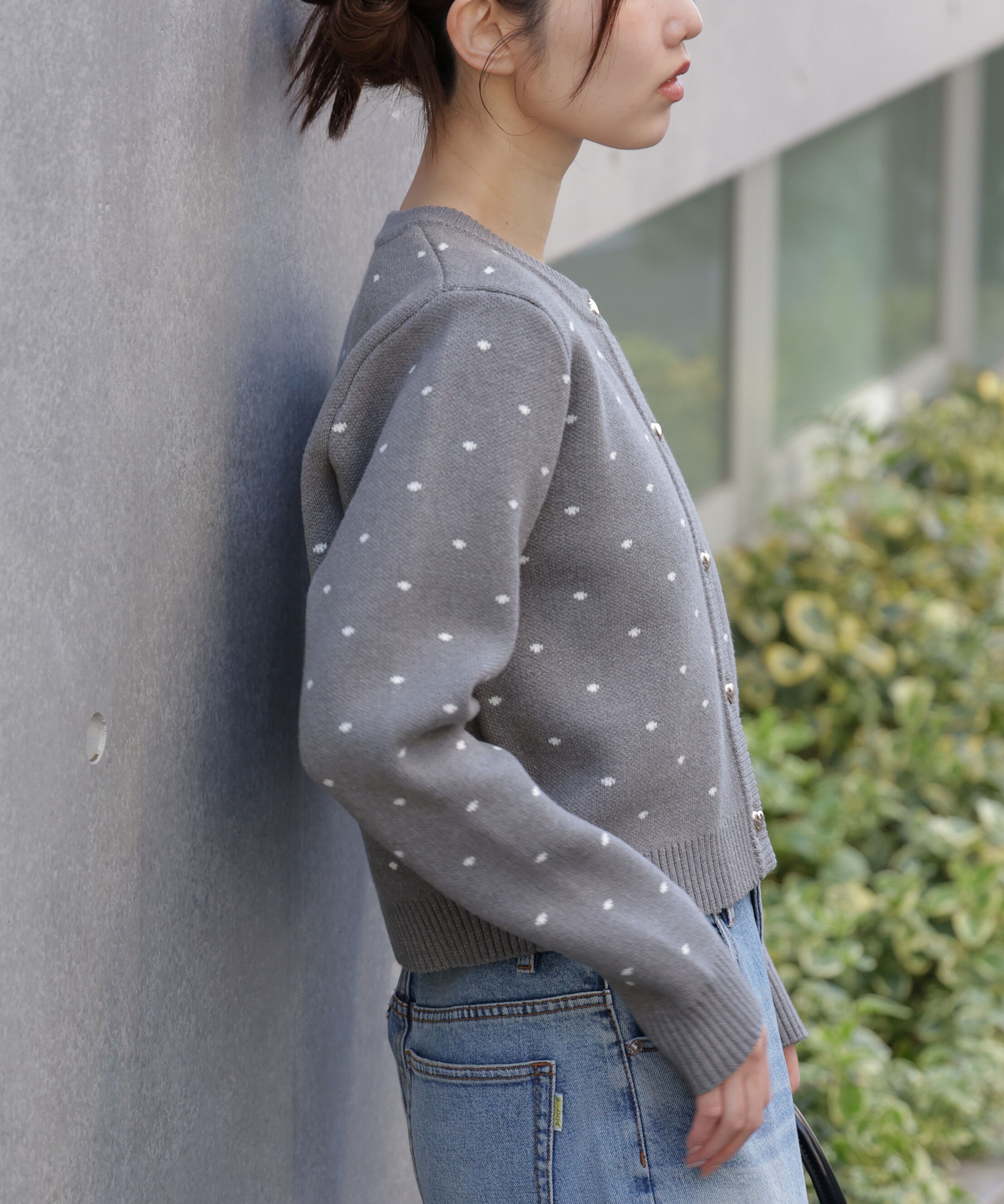  「ハートボタンドット柄カーディガン」|ニット・セーター|