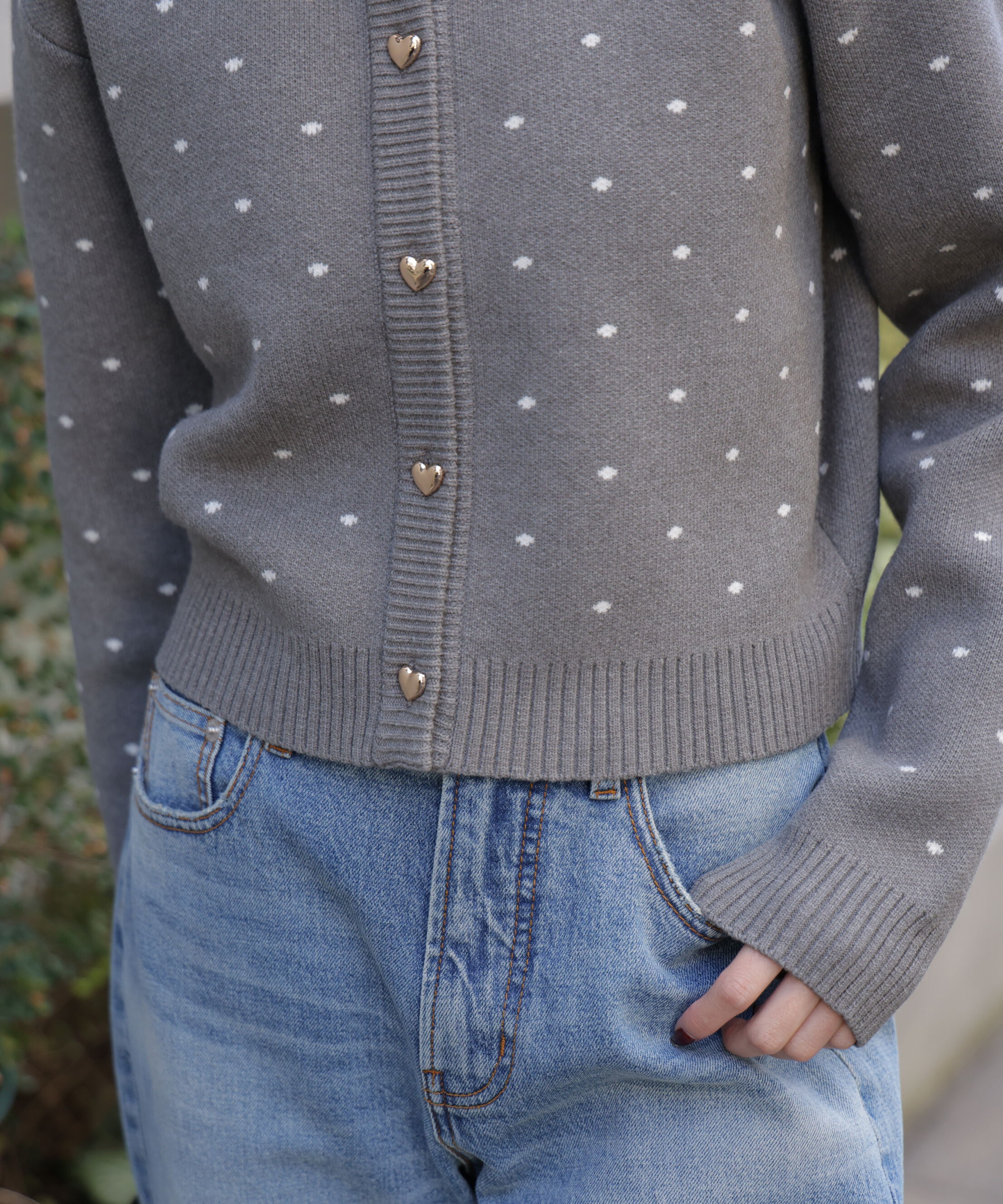  「ハートボタンドット柄カーディガン」|ニット・セーター|
