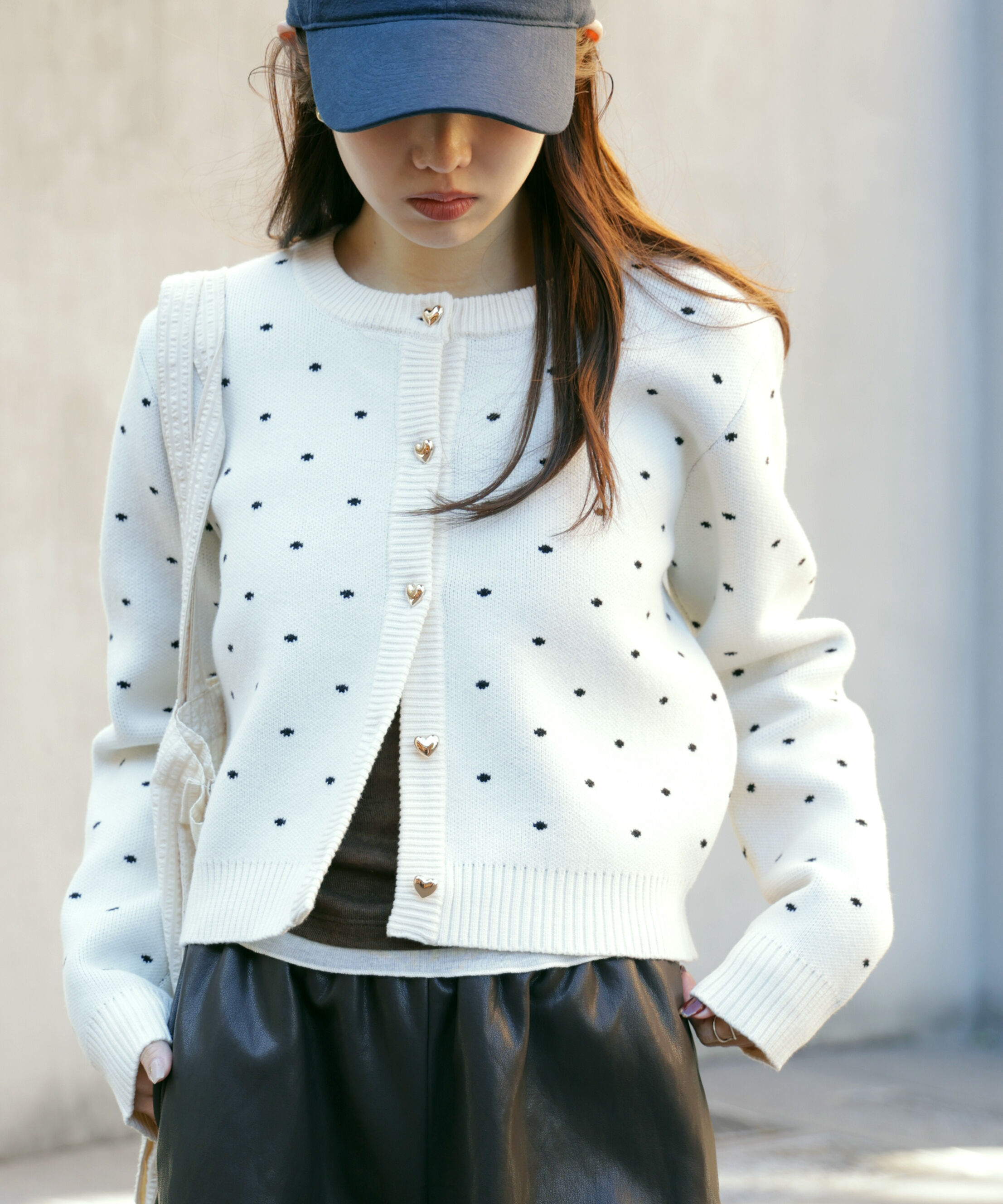  「ハートボタンドット柄カーディガン」|ニット・セーター|