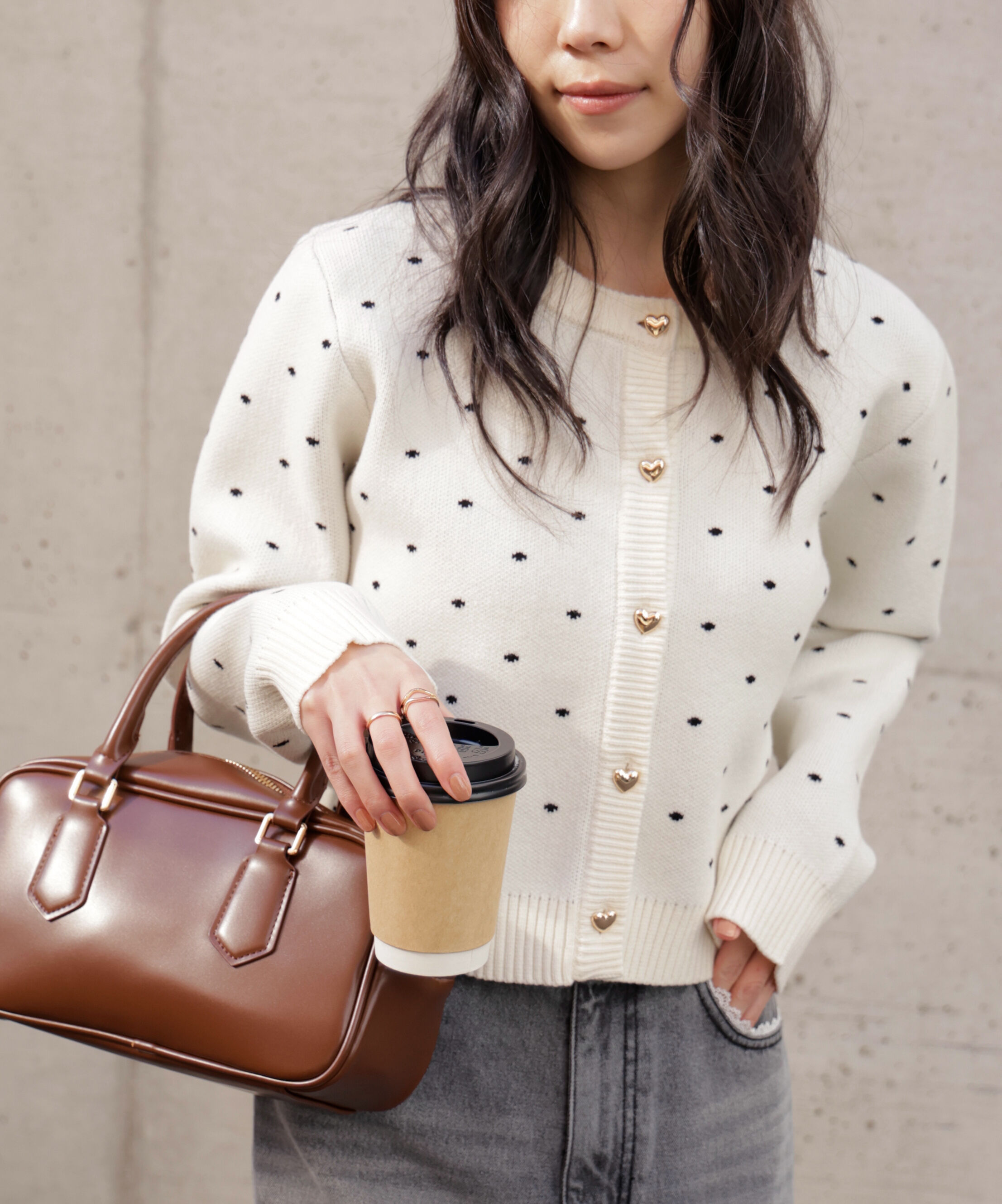  「ハートボタンドット柄カーディガン」|ニット・セーター|