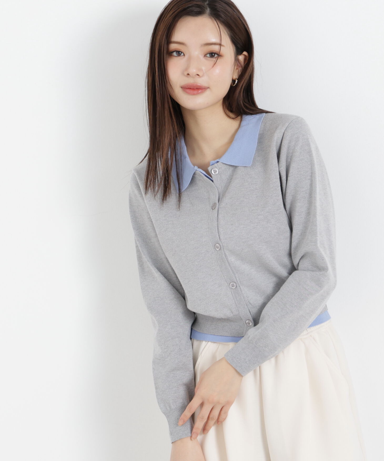 PROPORTION BODY DRESSING「〈a/mie〉レイヤード風カーディガン　26SS」|ニット・セーター|トップグレー 1