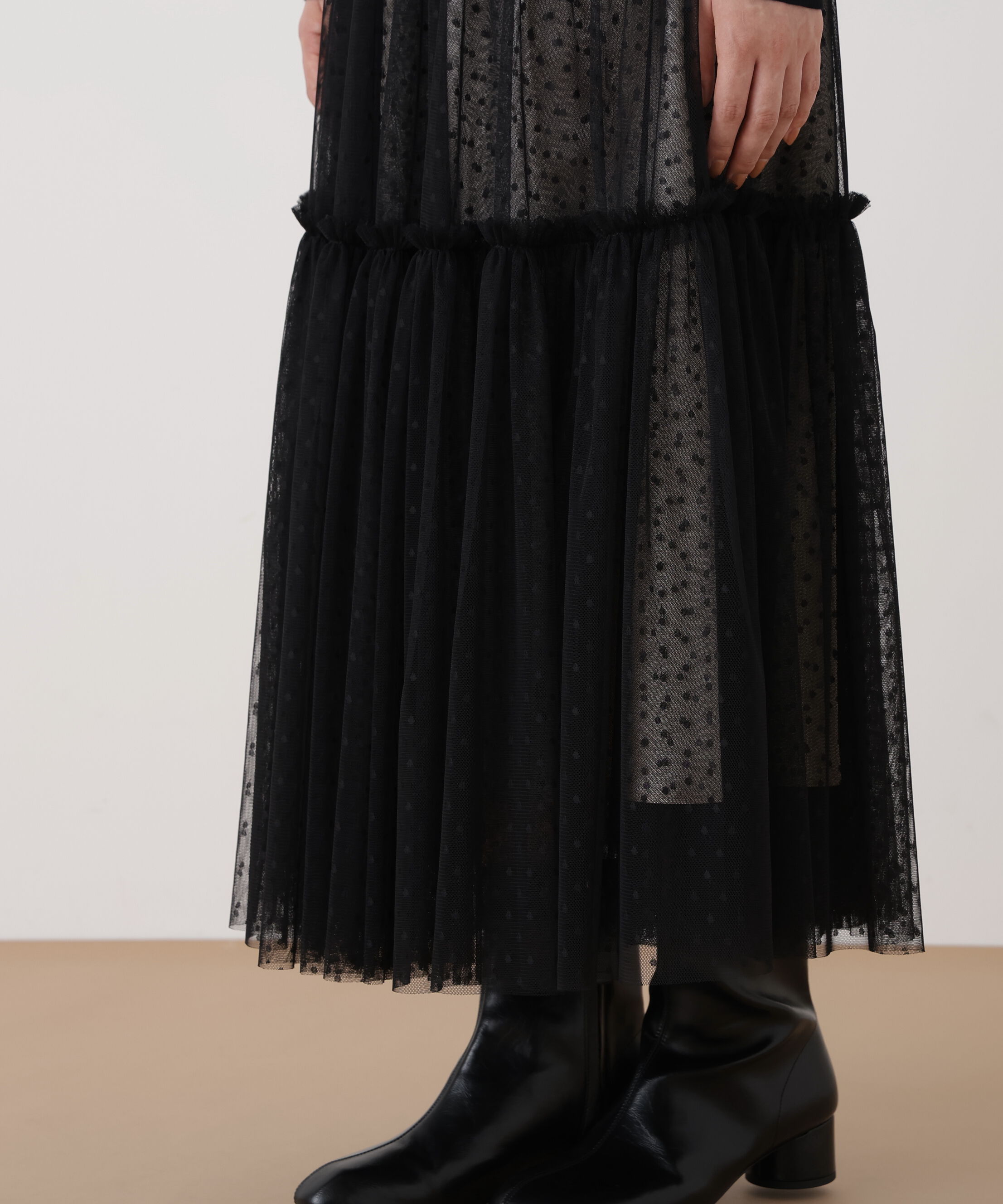  「◆ドットチュールギャザーティアードスカート」|スカート|