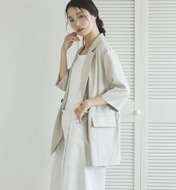 Doux archives「リネン混半袖テーラードジャケット」|テーラードジャケット|IVORY