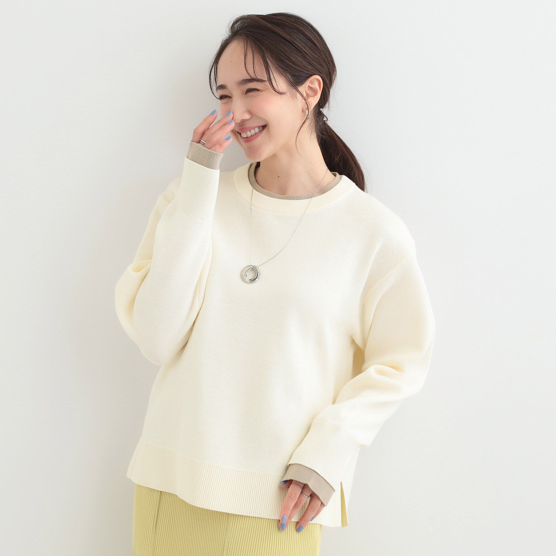 SHOO･LA･RUE「【洗濯機可/S-LL/インしなくても着られる】配色が上品 レイヤード風スウェットライクニット」|ニット・セーター|