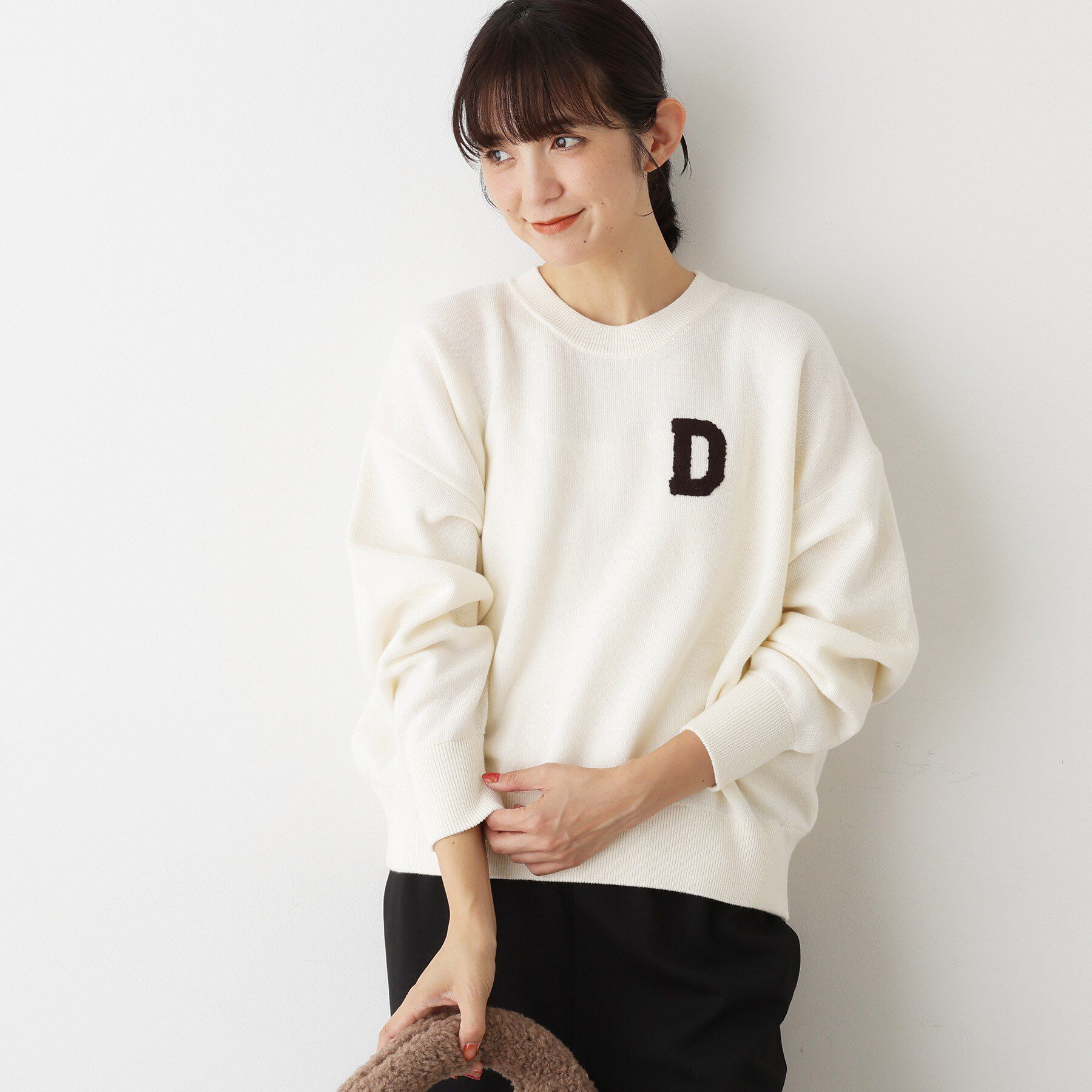 Dessin「【洗える】Dサガラ刺繍ワッペン付きニット」|ニット・セーター|