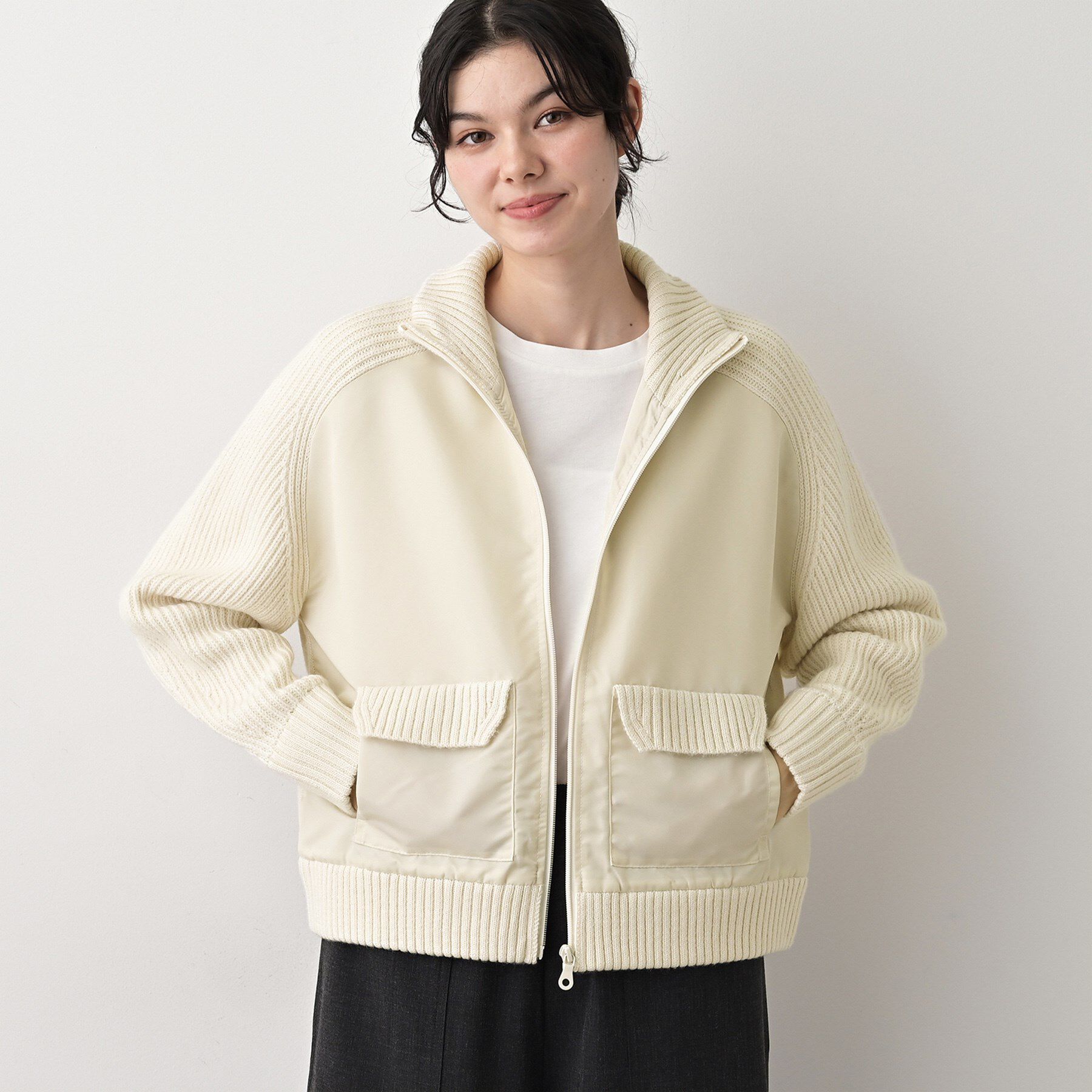 Dessin「【洗える】異素材ミックスジップブルゾン」|ブルゾン・スタジャン|