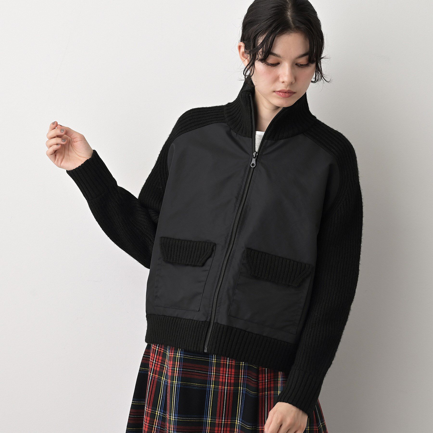 Dessin「【洗える】異素材ミックスジップブルゾン」|ブルゾン・スタジャン|