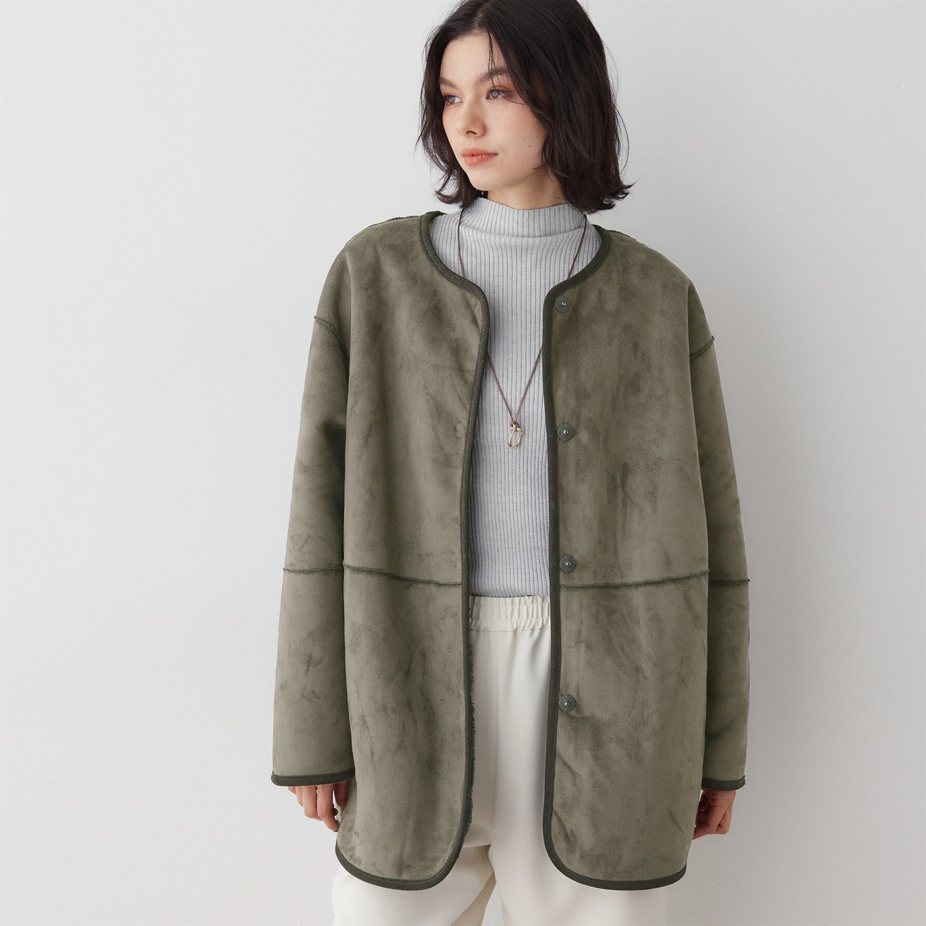 Dessin「【2WAY】フェイクムートンコート」|ノーカラーコート|