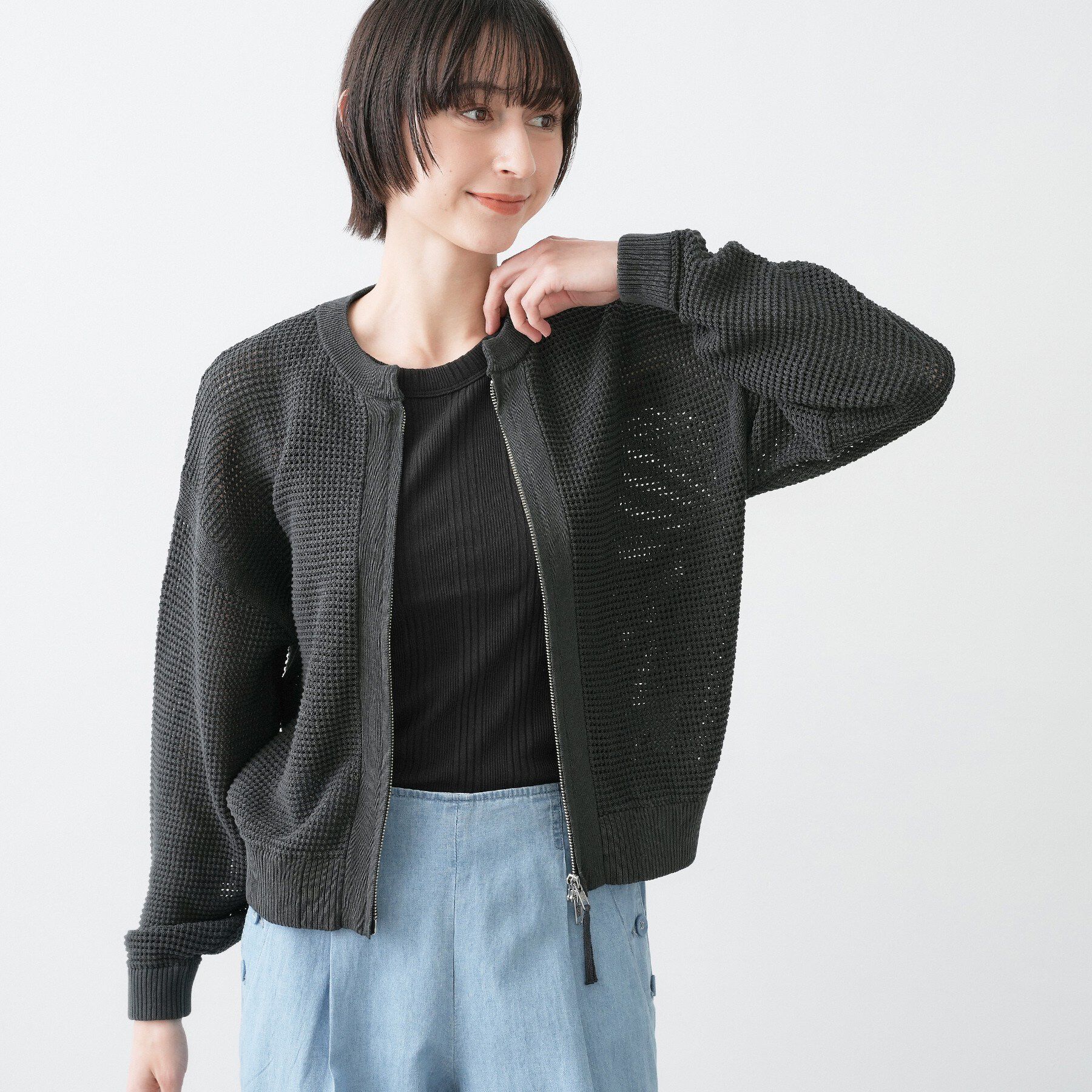 Dessin「【洗える】コットンメッシュニットカーディガン」|カーディガン|