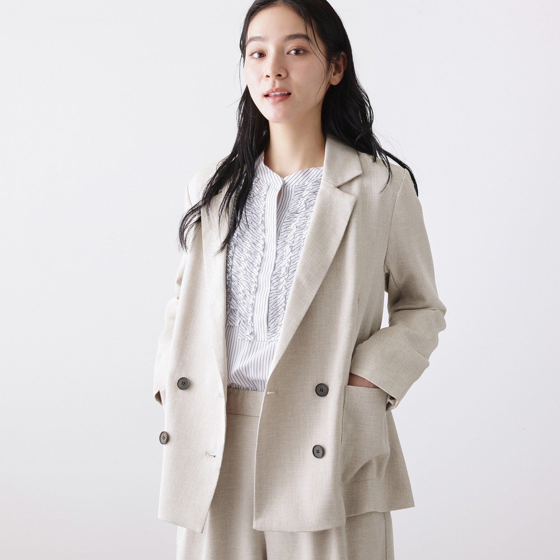 Dessin「【セットアップ可/洗える】リネンライクダブルジャケット」|テーラードジャケット|