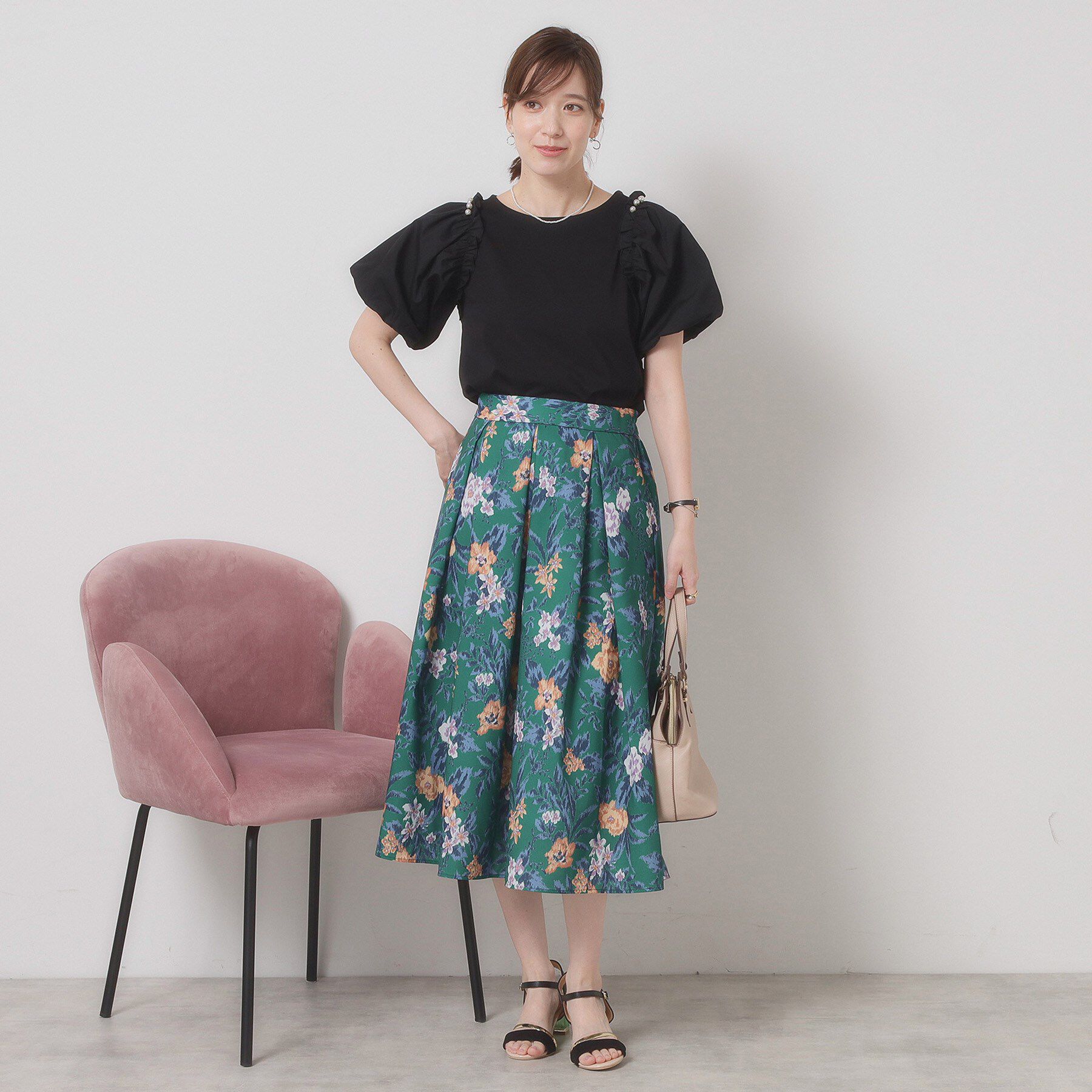 ITS&rsquo;DEMO「【手洗い可】パール調飾り付きパフ袖プルオーバー」|Tシャツ・カットソー|