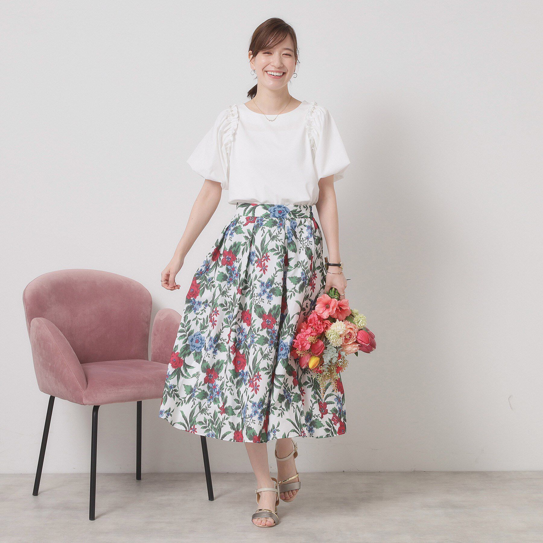 ITS&rsquo;DEMO「【手洗い可】パール調飾り付きパフ袖プルオーバー」|Tシャツ・カットソー|