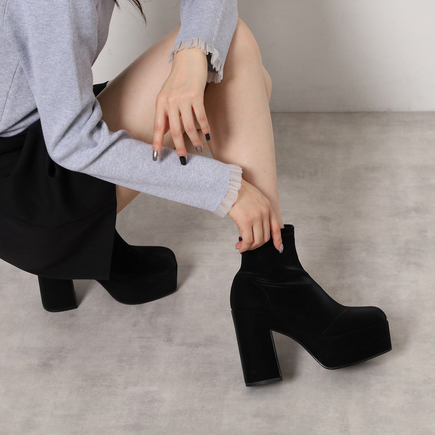 ESPERANZA「【ラク盛り／ショートブーツ】春まで履ける！！リピーター続出／脚長美脚 厚底ショートブーツ 26SS」|ショートブーツ|ブラック(519)