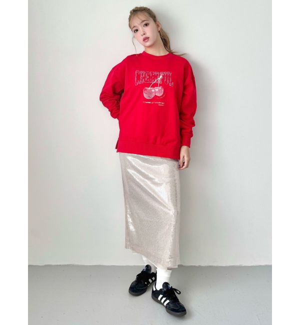 CALNAMUR「CRASH CHERRY PRINT BIG SWEAT/クラッシュチェリープリントビッグスウェット」|Tシャツ・カットソー|