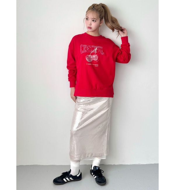 CALNAMUR「CRASH CHERRY PRINT BIG SWEAT/クラッシュチェリープリントビッグスウェット」|Tシャツ・カットソー|